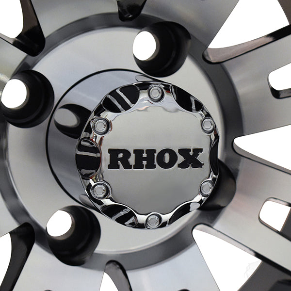 RHOX RX270, Machined w/ Black w/ Center Cap, 12x7 ET-25
