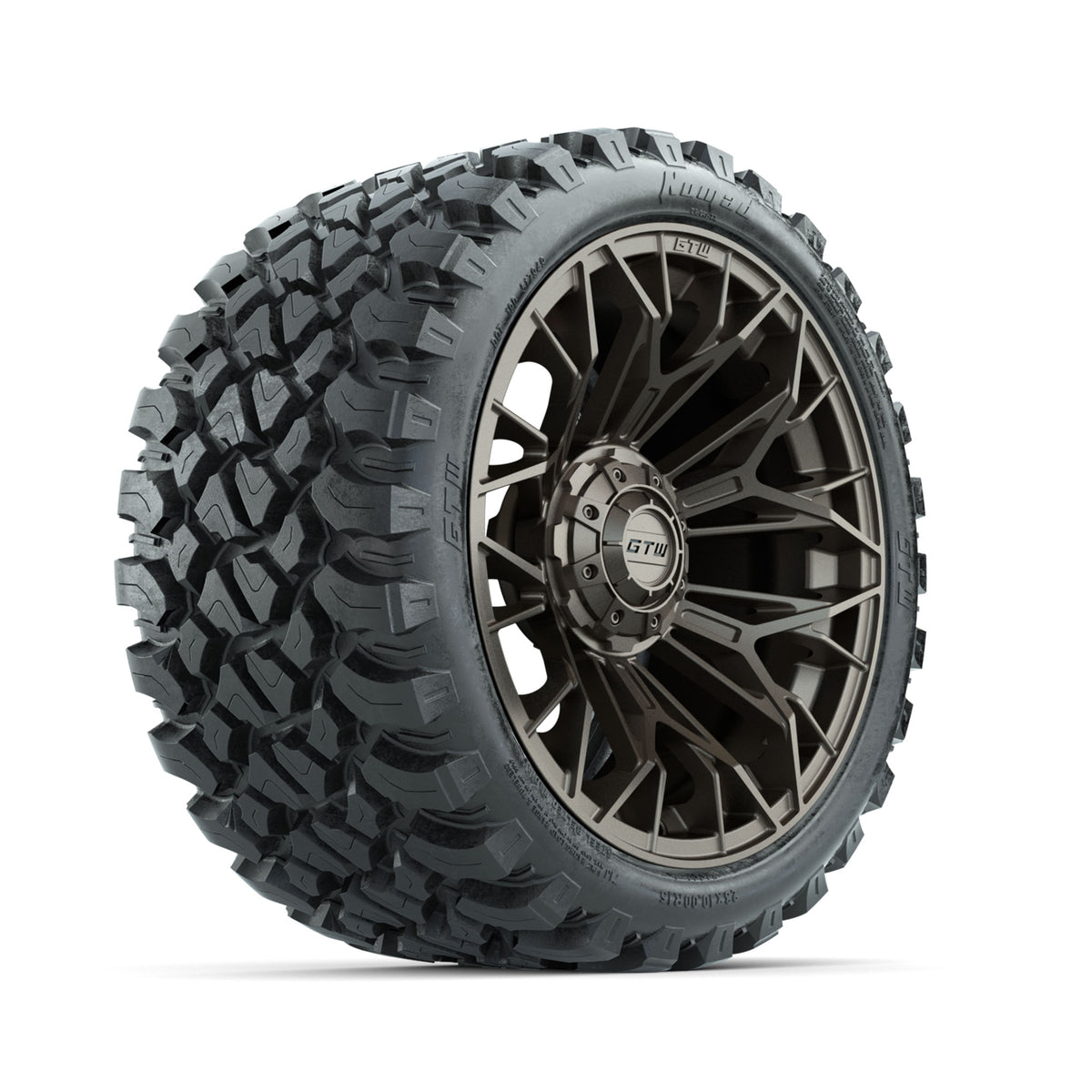 Set of (4) 15 in GTW Stellar Matte Bronze Wheels with 23x10-R15 Nomad All-Terrain Tires
