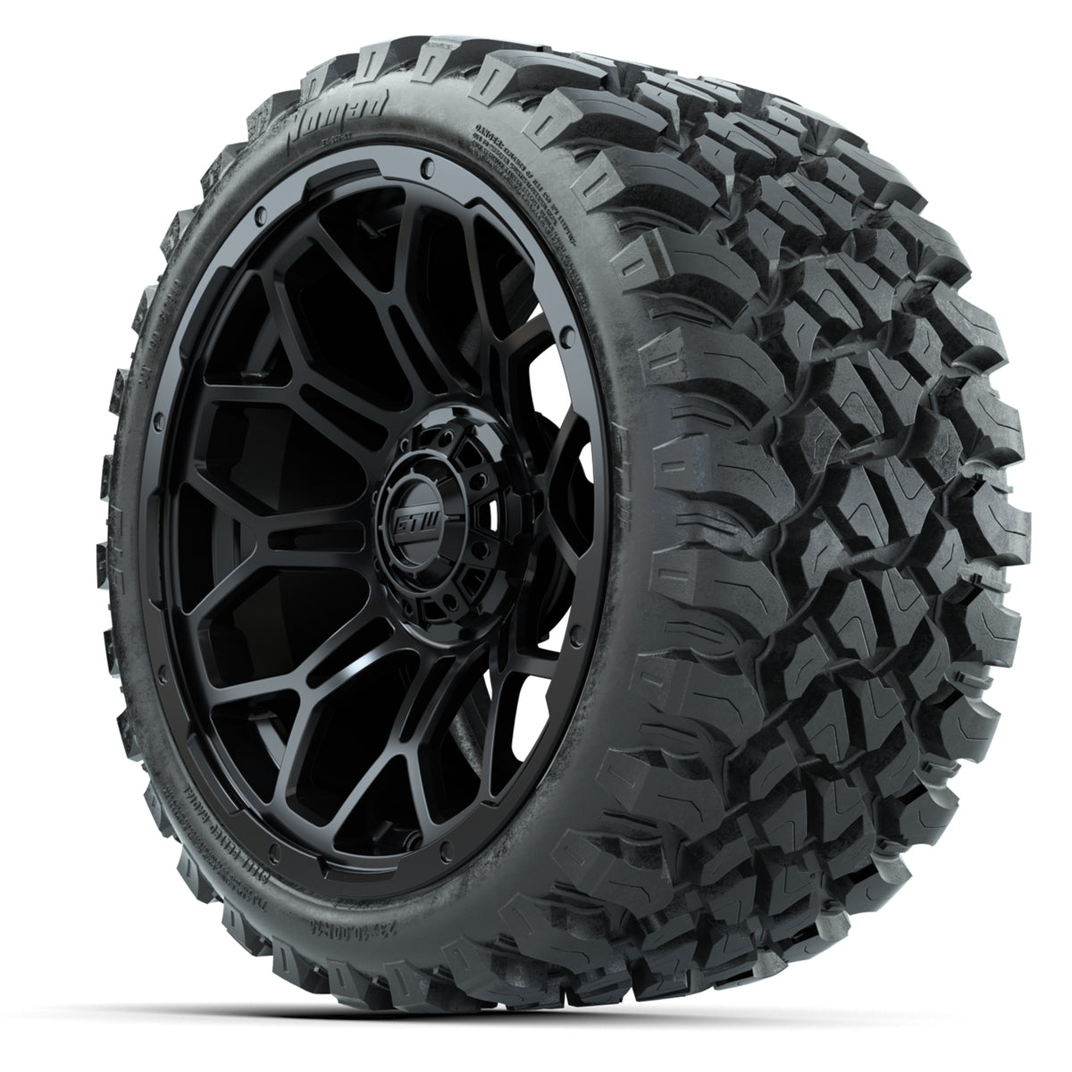 Set of (4) 15" GTW Bravo Matte Black Wheels with 23x10-R15 Nomad All-Terrain Tires