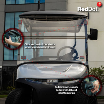 RedDot EZGO RXV Tinted Folding 1/4" Windshield with Rubber Trim (Years 2024-Up)