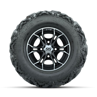 GTW Spyder Machined/Black 10 in Wheels with 20x10-10 Barrage Mud Tires  Full Set