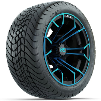 GTW Spyder Blue/Black 12 in Wheels with 215/35-12 GTW Mamba Street Tires  Full Set