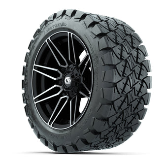 GTW Stealth Gloss Black/Machined 14 in Wheels with 22x10-14 Timberwolf All-Terrain Tires  Full Set