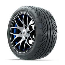 GTW Pursuit Machined/Blue 14 in Wheels with 225/40-R14 Fusion GTR Street Tires – Full Set