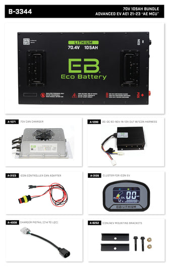 Advanced EV1 2021-2023 Eco Lithium 70v 105Ah "AE MCU" Battery Bundle