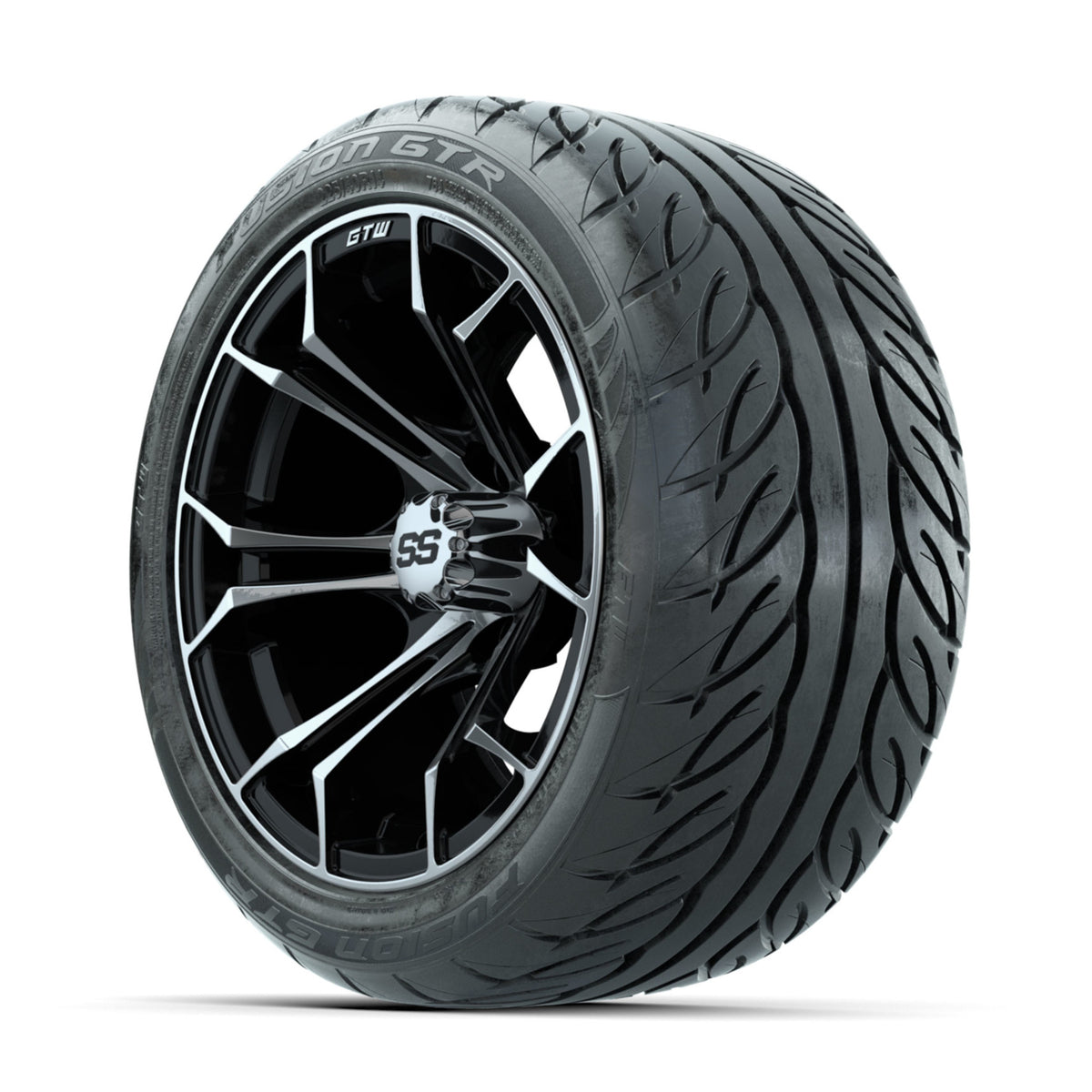 GTW Spyder Machined/Black 14 in Wheels with 225/40-R14 Fusion GTR Street Tires  Full Set