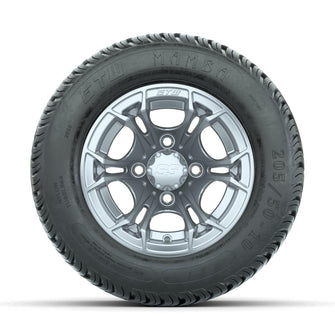 GTW Spyder Silver Brush 10 in Wheels with 205/50-10 Mamba Street Tires – Full Set