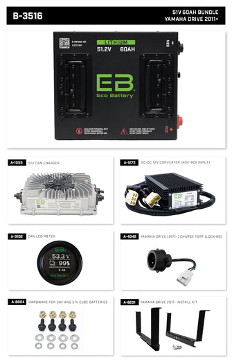 Yamaha G29/Drive 2011-Up & Drive2 Eco Lithium 51V 60Ah Battery Bundle  Cube