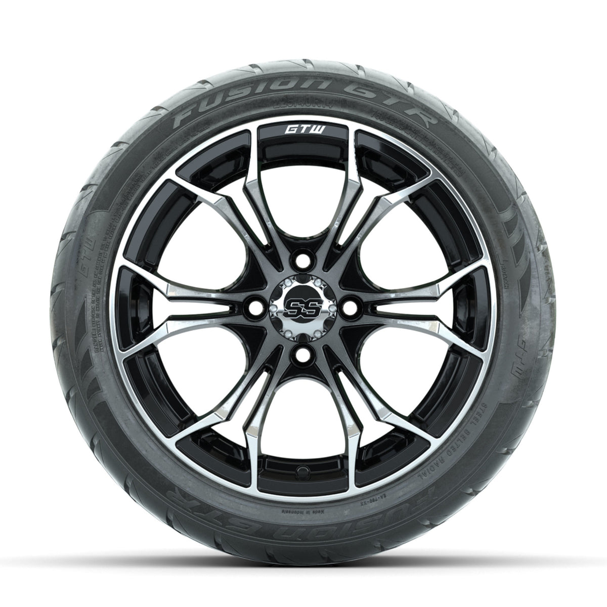 GTW Spyder Machined/Black 14 in Wheels with 225/40-R14 Fusion GTR Street Tires  Full Set