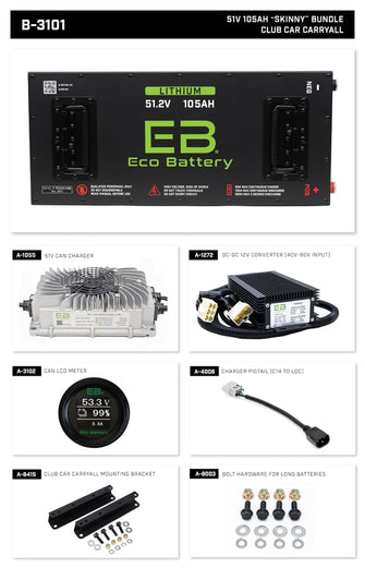 Club Car Carryall Eco Lithium 51v 105Ah Battery Bundle - Skinny