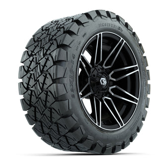 GTW Stealth Gloss Black/Machined 14 in Wheels with 22x10-14 Timberwolf All-Terrain Tires  Full Set