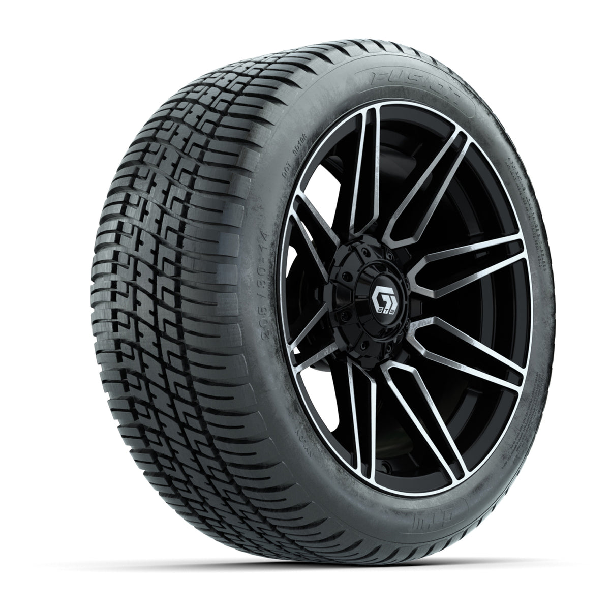 GTW Stealth Gloss Black/Machined 14 in Wheels with 205/30-14 Fusion Street Tires  Full Set