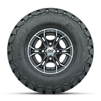 GTW Spyder Machined/Matte Grey 10 in Wheels with 22x10-10 Timberwolf All Terrain Tires  Full Set