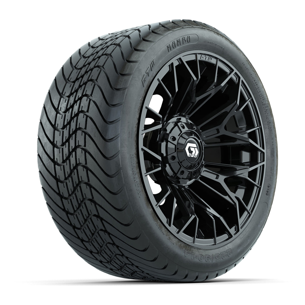 Set of (4) 14 in GTW Stellar Black Wheels with 225/30-14 Mamba Street Tire