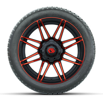 GTW® Stealth Gloss Black/Red 14 in Wheels with 205/30-14 Fusion Street Tires – Full Set