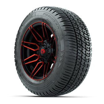 GTW® Stealth Black/Red 12 in Wheels with 215/50-R12 Fusion S/R Steel Belt Radial Tires – Full Set