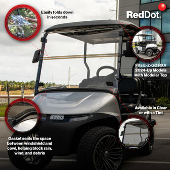 RedDot EZGO RXV Tinted Folding 1/4" Windshield with Rubber Trim (Years 2024-Up)