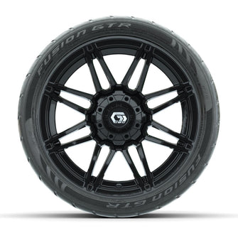 GTW® Stealth Gloss Black 14 in Wheels with 205/40-R14 Fusion GTR Steel Belted Street Tires – Full Set