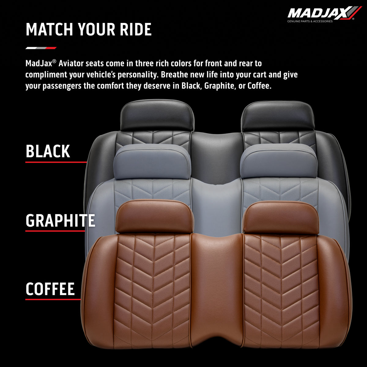 MadJax Aviator EZGO TXT/RXV & MadJax XSeries Coffee Front Seat Cushions