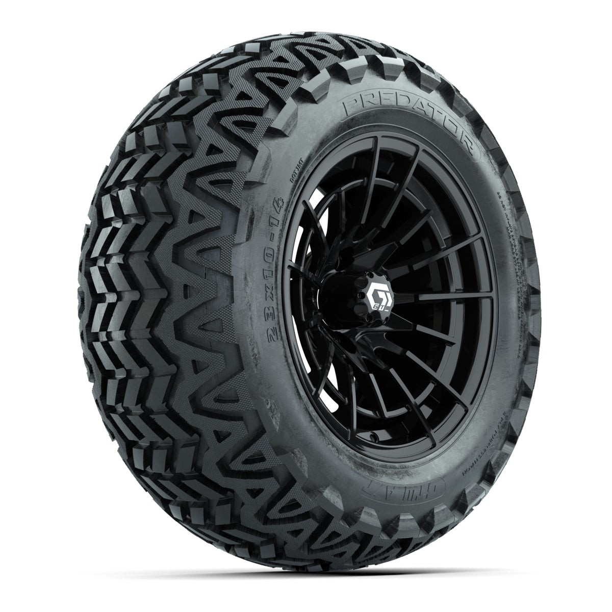 GTW Boost Gloss Black 14 in Wheels with 23x10-14 Predator All-Terrain Tires  Full Set