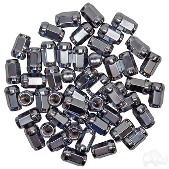 Lug Nut, BOX OF 50, Chrome Closed End Metric 12mm-1.25, OD 3/4"