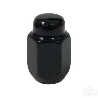 Lug Nut, Gloss Black Closed End Metric 12mm-1.25, OD 3/4"