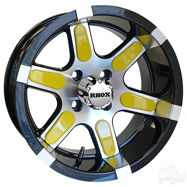 RHOX RX260, Machined w/ Black w/ Center Cap, 14x7 ET-25