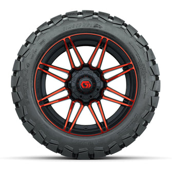 GTW® Stealth Gloss Black/Red 14 in Wheels with 22x10-14 Timberwolf All-Terrain Tires – Full Set