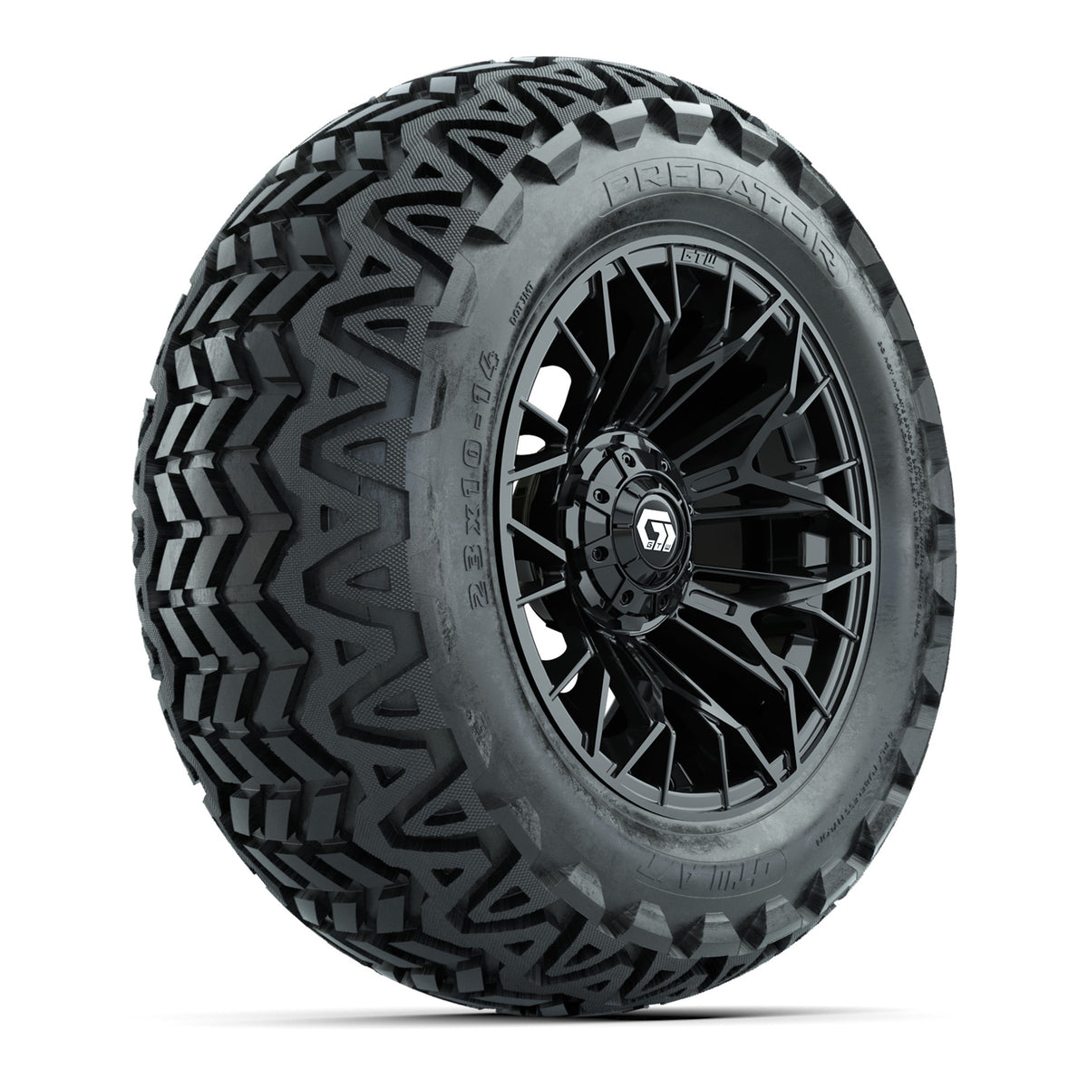 Set of (4) 14 in GTW Stellar Black Wheels with 23x10-14 Predator All-Terrain Tires