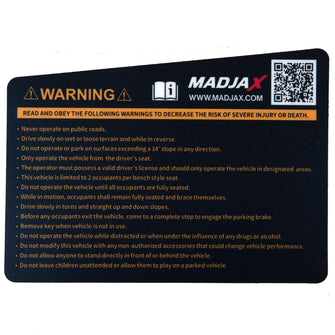 MadJax XSeries Storm Instrument Panel Warning Decal (Gen 2 Models)