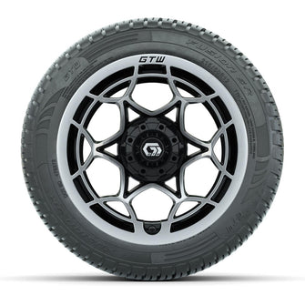 GTW® Nexus Gloss Black 12 in Wheels with 215/50-R12 Fusion S/R Steel Belt Radial Tires – Full Set