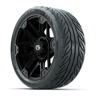 GTW® Graffiti Gloss Black 14 in Wheels with 205/40-R14 Fusion GTR Steel Belted Street Tires – Full Set