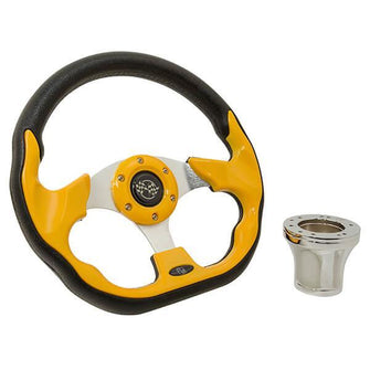 1994.5-Up EZGO - GTW Yellow Racer Steering Wheel with Chrome Adaptor