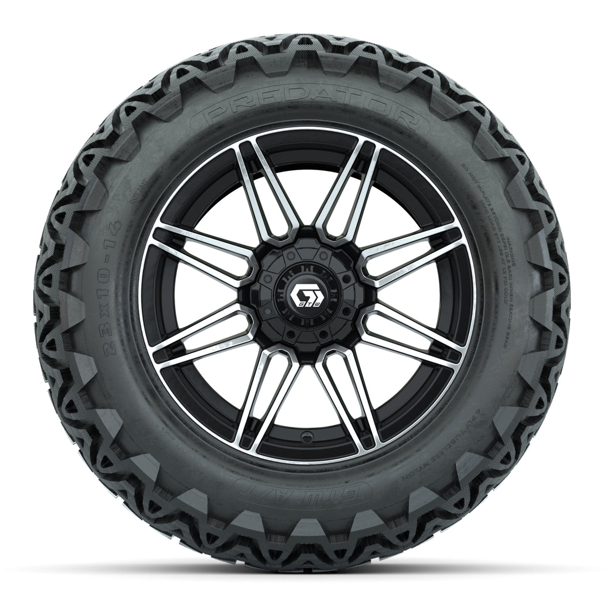 GTW Stealth Gloss Black/Machined 14 in Wheels with 23x10-14 Predator All-Terrain Tires  Full Set
