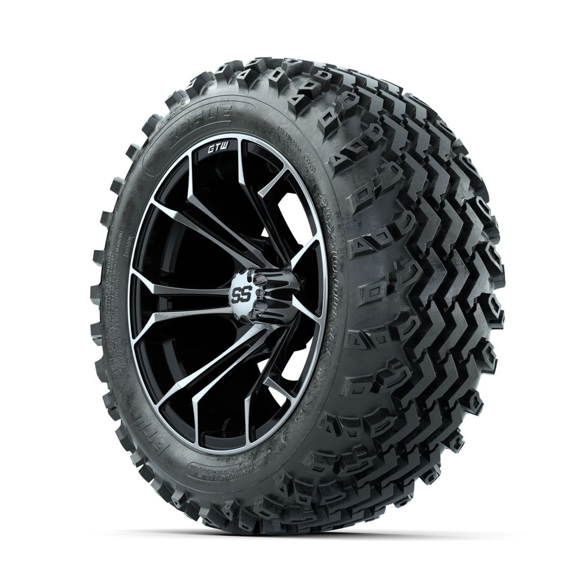 GTW Spyder Machined/Black 14 in Wheels with 23x10.00-14 Rogue All Terrain Tires  Full Set