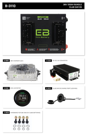 Club Car DS (36V) Eco Lithium 38V 105Ah Battery Bundle - Cube