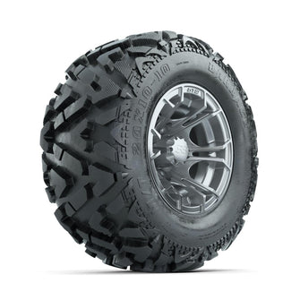 GTW Spyder Silver Brush 10 in Wheels with 20x10-10 Barrage Mud Tires – Full Set