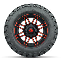 GTW® Stealth Black/Red 12 in Wheels with 22x10-12 Timberwolf All-Terrain Tires – Full Set