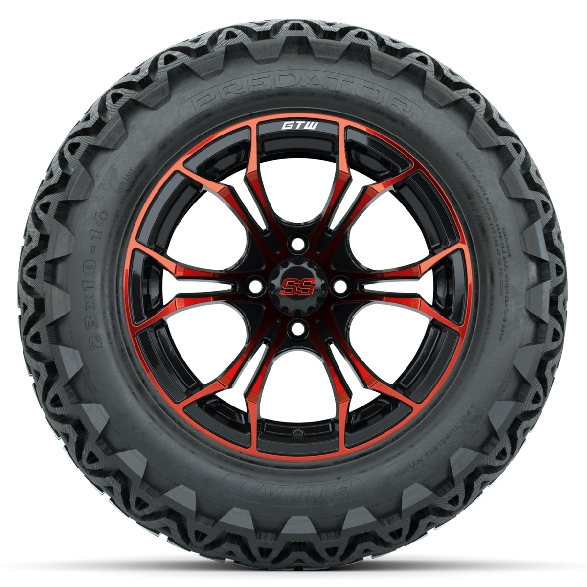 GTW Spyder Red/Black 14 in Wheels with 23x10-14 GTW Predator All-Terrain Tires  Full Set