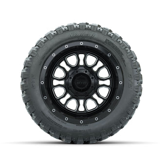 Set of (4) 12 in GTW Volt Machined & Black Wheels with 22x11-R12 Nomad All-Terrain Tires