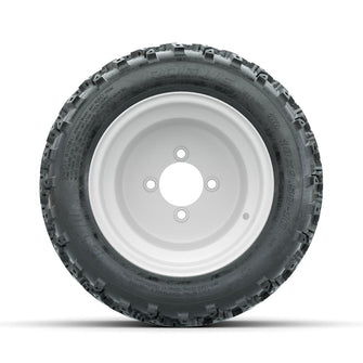 GTW Steel White 3:5 Offset 10 in Wheels with 18x9.50-10 Rogue All Terrain Tires – Full Set