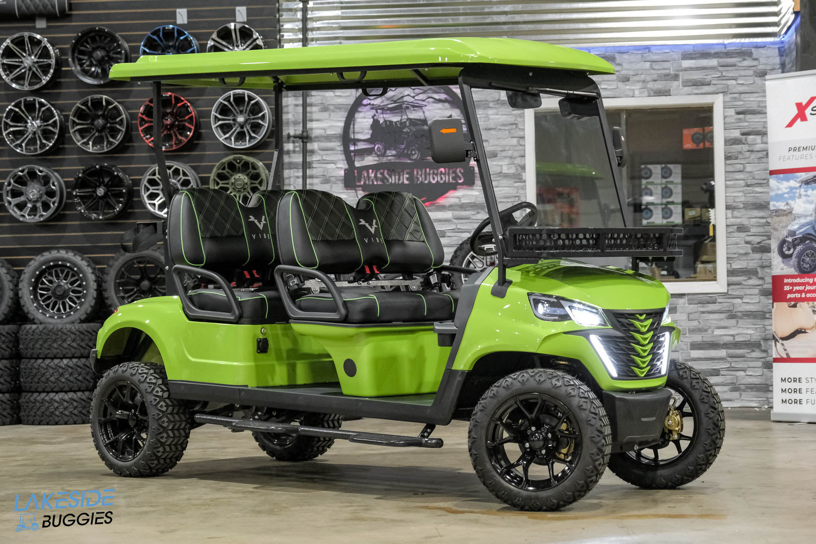 2025 VIBE EV - EV4  Lime Green 4 Forward Passenger Street Legal Golf Cart -  Vibe EV at LakesideBuggies.com