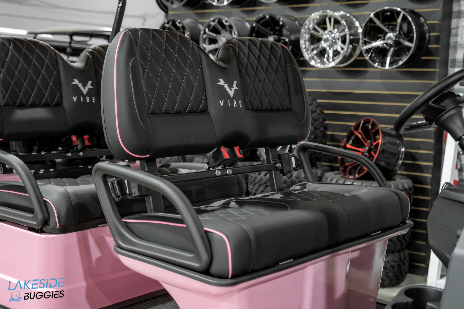 2025 VIBE EV - EV4F  Awareness Pink 4 Forward Passenger Street Legal Golf Cart -  Vibe EV at LakesideBuggies.com