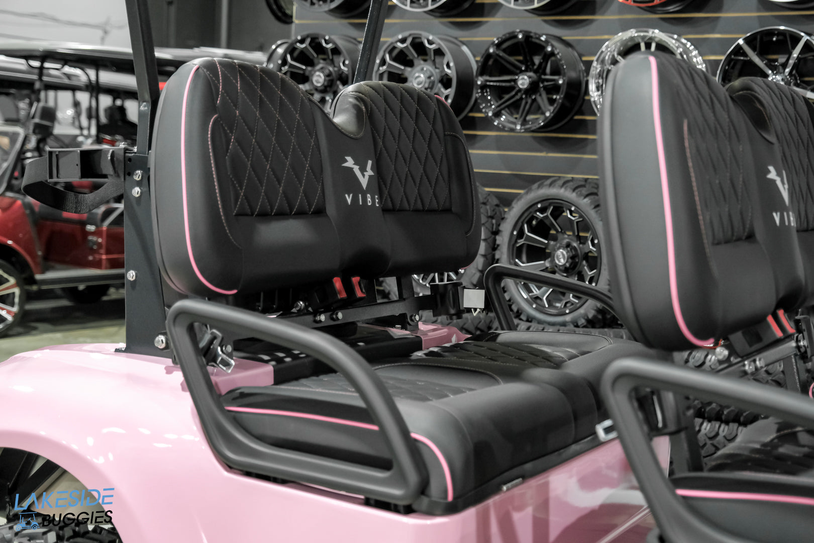 2025 VIBE EV - EV4F  Awareness Pink 4 Forward Passenger Street Legal Golf Cart -  Vibe EV at LakesideBuggies.com