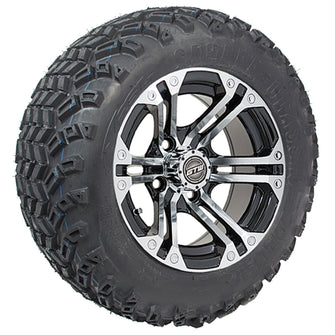 Lakeside Buggies 12” GTW Specter Black/Machined Lifted Golf Cart Wheels on 22” A/T Tires - Set of 4- A19-342 GTW Tire & Wheel Combos