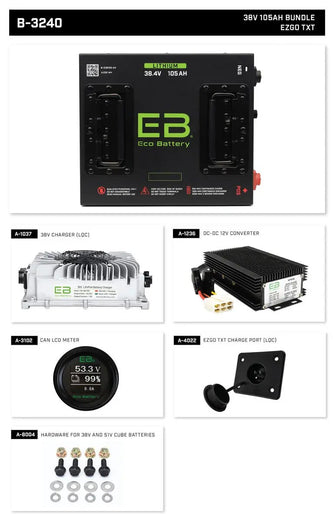 Eco Lithium Battery Complete Bundle for EZGO Freedom (TXT 36V) 38V 105Ah - Cube Eco Battery Parts and Accessories