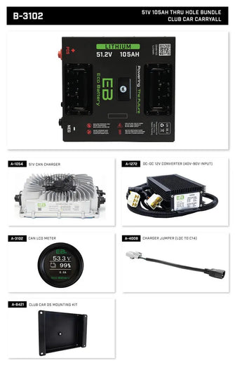 Eco Lithium Battery Complete Bundle for Club Car Carryall 51V 105Ah - Thru Hole Eco Battery Parts and Accessories