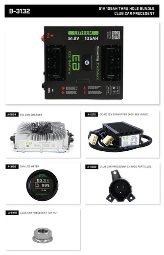 Eco Lithium Battery Complete Bundle for 2004-2008 Club Car Precedent 51V 105Ah - Thru Hole Eco Battery Parts and Accessories