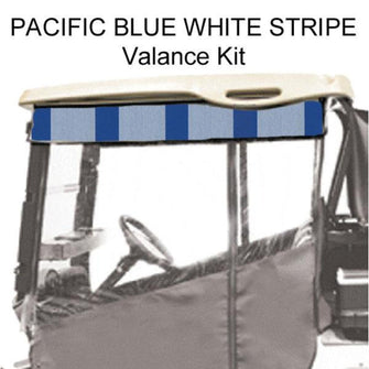 Lakeside Buggies Red Dot Chameleon Valance With Pacific Blue/White Stripe Sunbrella Fabric For Yamaha Drive2 (Years 2017-Up)- 64038 RedDot Valances