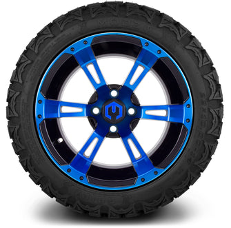 Lakeside Buggies MODZ® 14" Mauler Glossy Black and Blue with Ball Mill Wheels & Off-Road Tires Combo- BLUE Modz Tire & Wheel Combos